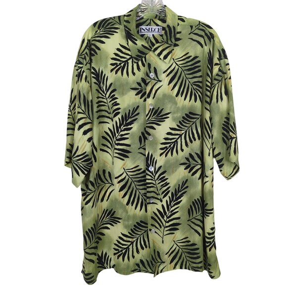 Inserch Mens Green Black Men's Shirt Sz XL Leaf Pattern Button-Up Short Sleeve - Picture 1 of 14
